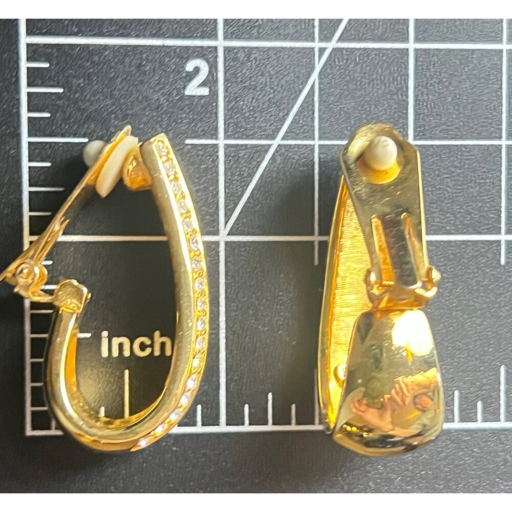 Radiance Gold-Tone Black Enamel Crystal Clip Earrings Bold Designer Style Runway - Picture 6 of 12